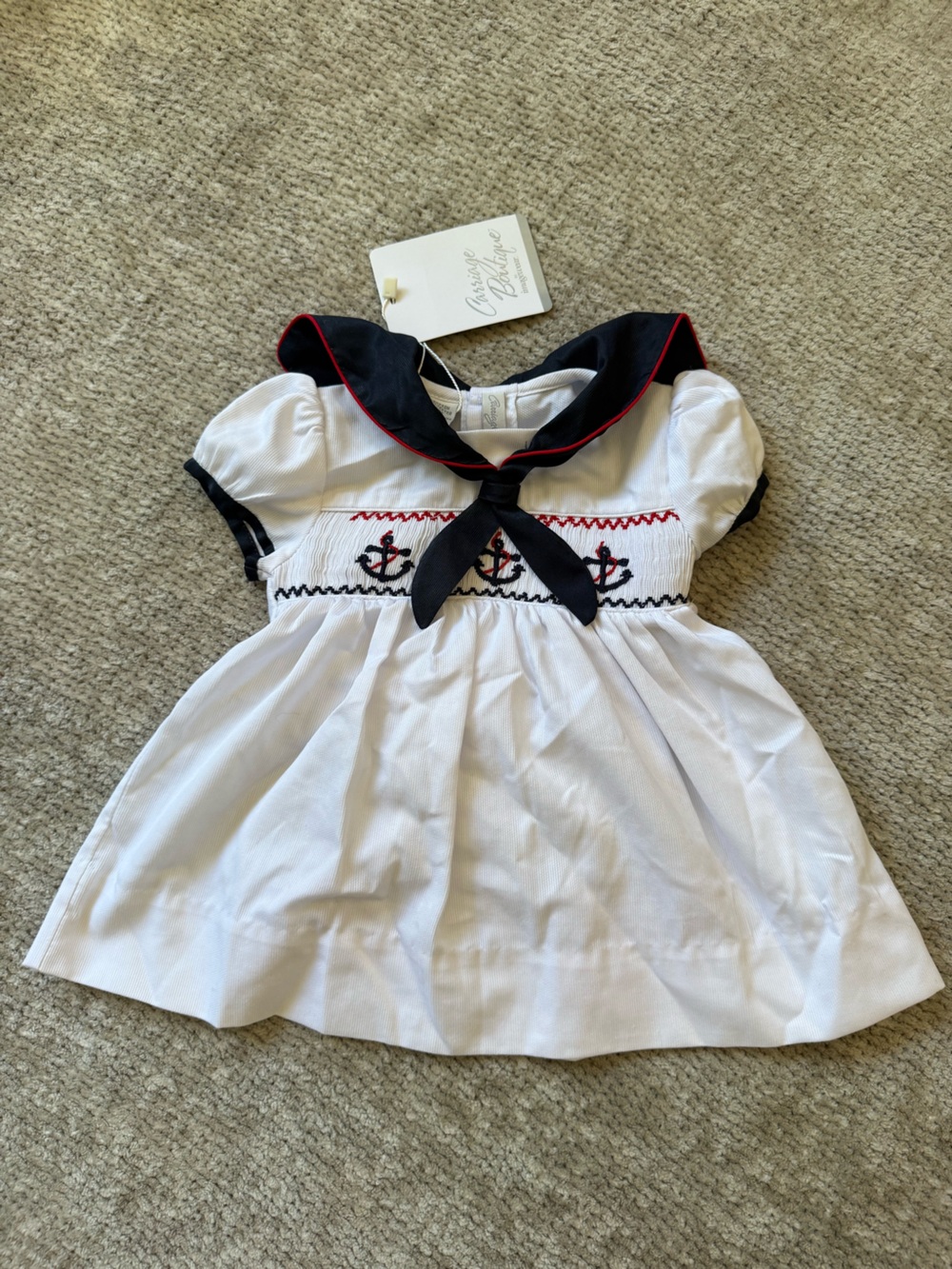 Carriage Boutique 3M Smocked Anchor Sailor Dress Nautical Navy Red White
